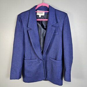 Vintage Spitalnick & Co. Blue Blazer One Button Green Accent Wool Blend Size 4